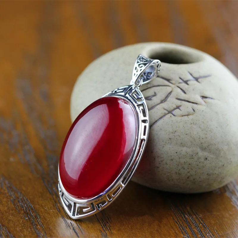 Женское ожерелье из серебра 925 пробы с красным Рубином 20 х30 мм|gift gifts|gift womengift jewelry |