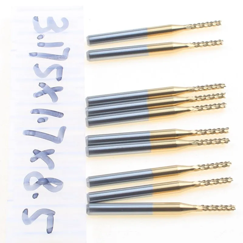 

10pcs 3.175X1.7X8.5MM Titanium Coated Carbide End Milling Cutter, , CNC Router Bits, Endmill For PCB Machine