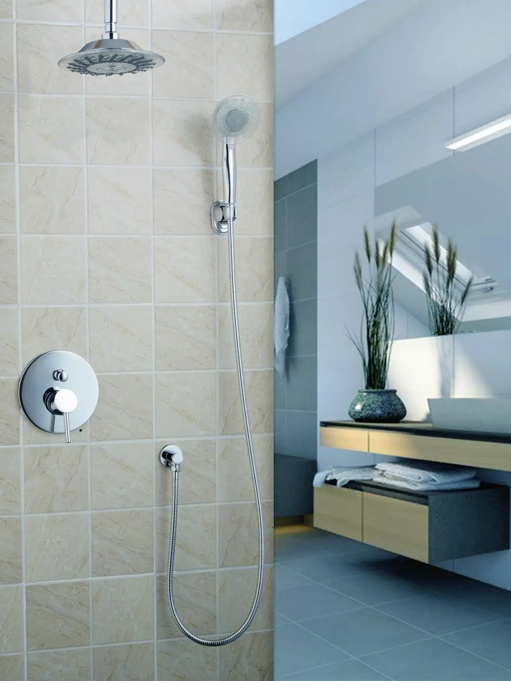 

shower Set Wall Mount Monite Torneira 8" Shower Head 50243-22A Brass Chrome Bathroom Hot Cold Bathtub Faucet Handheld