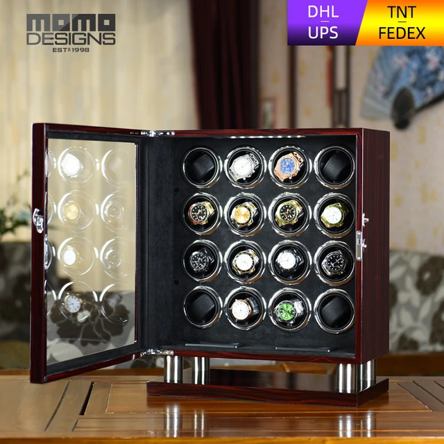 Exclusive Large Watch Winder 16pcs Automatic watch box Black suede insert with Mabuchi motor and