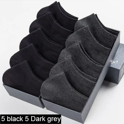 20 шт = 10 пар летние мужские короткие носки мужские Meias тонкие дышащие черные белые носки мужские платья подарки Sokken Size38-43 дешево - Цвет: 5 black 5 dark gray