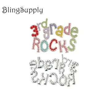 

Free shipping 50X36mm school rhinestone button 3rd grade rocks 10PCS (BTN-5639)