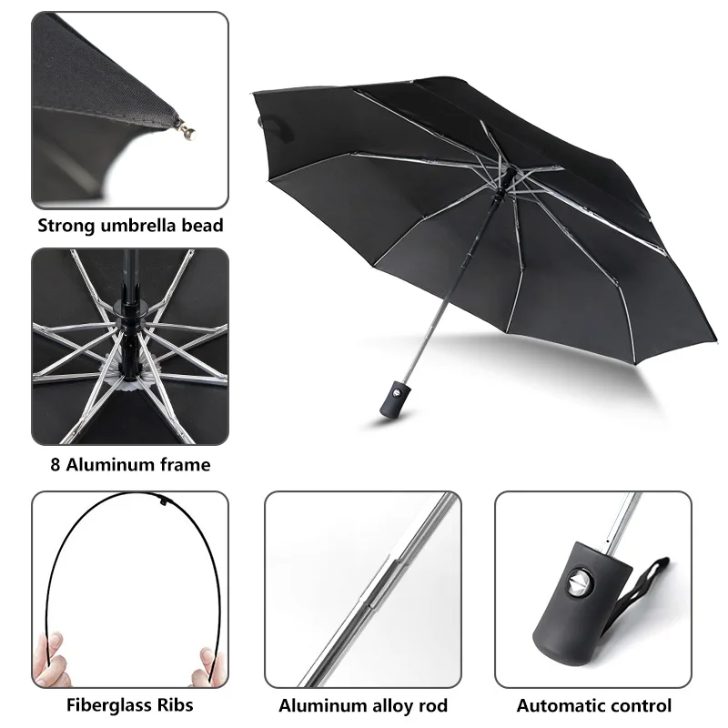 Ветронепроницаемый 3 складной автоматический зонт от дождя женский портативный светильник прочный для мужчин зонтик Дети Путешествия дропшиппинг Зонты