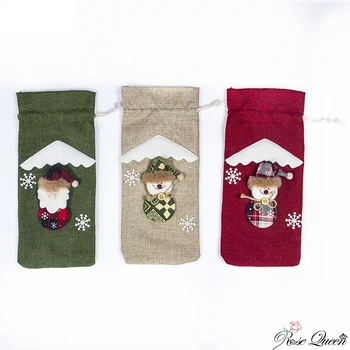 

50pcs Merry Christmas Red Wine Bottle Cover For The Bar Xmas Button Plain Clothes Bottle Decoration Dinner Table Decor For home
