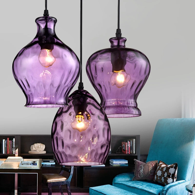 Simple creative Pendant Lights personality purple glass dining bar