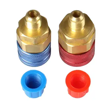 

LanLan Auto Quick Coupler Brass Adapters Low + High Side A/C Manifold Set(Red+Blue)