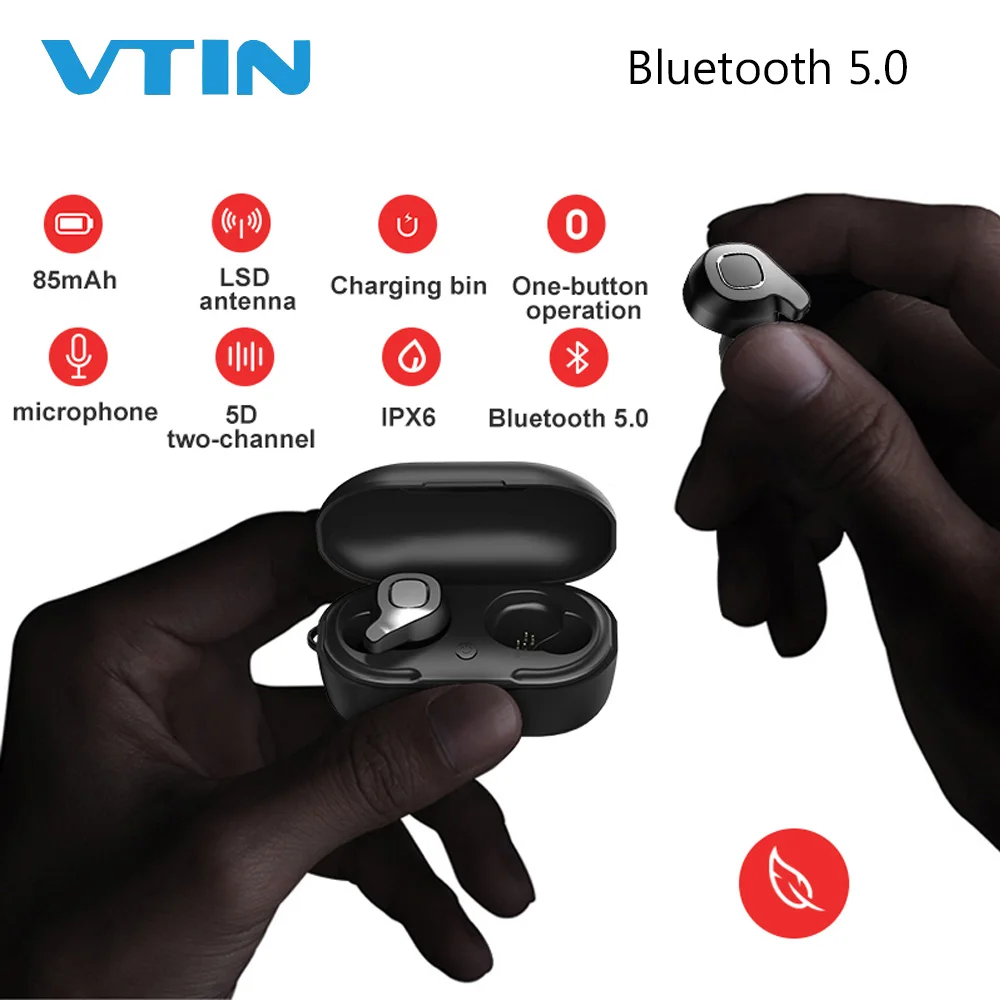 

VTIN TWS True Wireless Bluetooth 5.0 Earbuds LDS Antenna Noise Cancelling IPX6 Waterproof Earphones for Sport Music Mini Headset