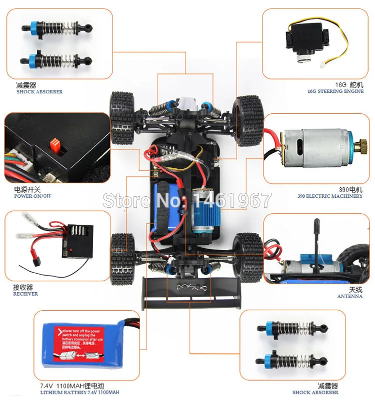 WL игрушки A959 2,4G 4x4 Пульт дистанционного управления грузовик 1:18 весь пропорциональный 45км/ч внедорожных транспортных средств