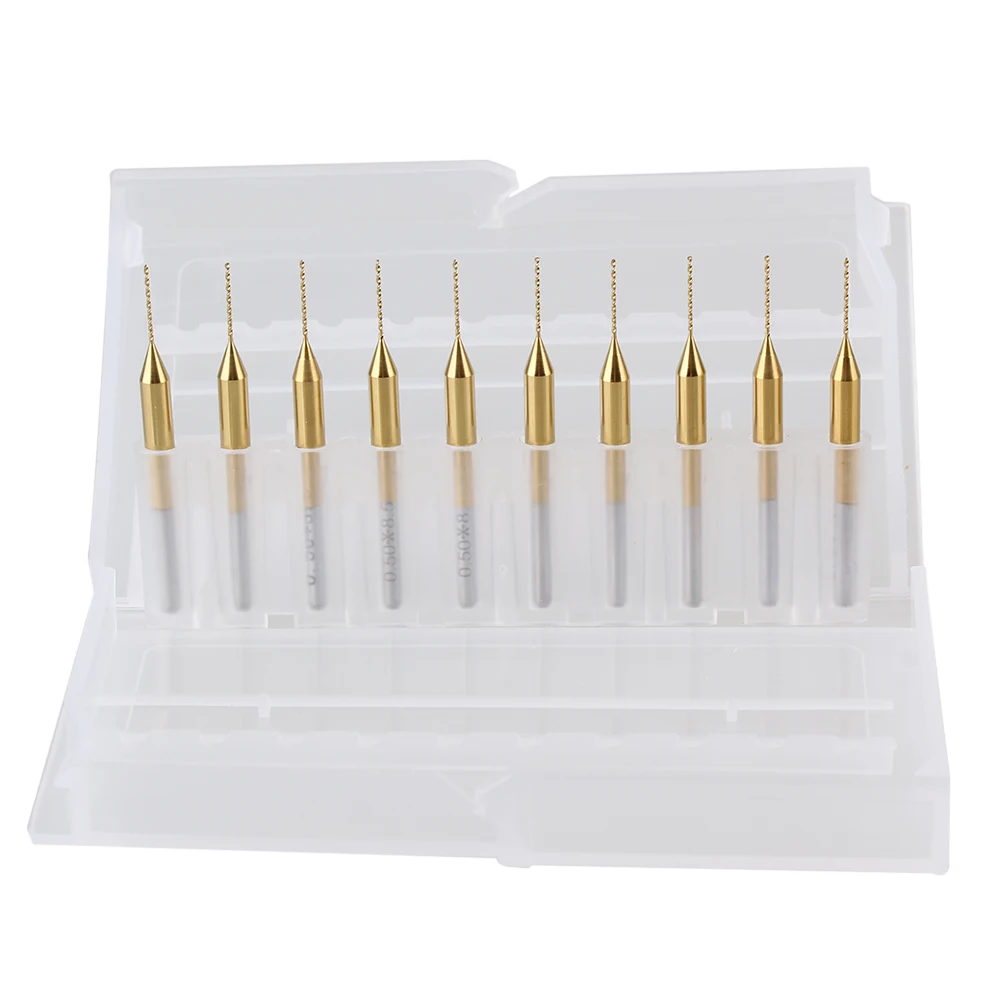 

10pcs 1/8" Titanium Coated Carbide Micro Drill Bits 0.5mm PCB CNC Jewelry Tools