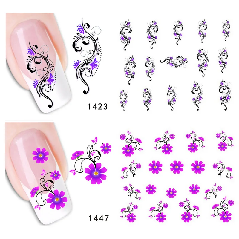 Bittb 2 шт. наклейка с цветком для ногтей изящное цветастое платье Nail Art Наклейки, водяной знак татуировки ногтей Наклейка Советы украшения инструменты для маникюра