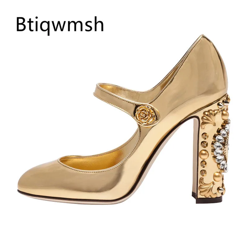 

2019 Retro Gold Pumps For Women Pointed Toe Rhinestone Watch Strange High Heel Shoes Women Fashion Wedding Shoes
