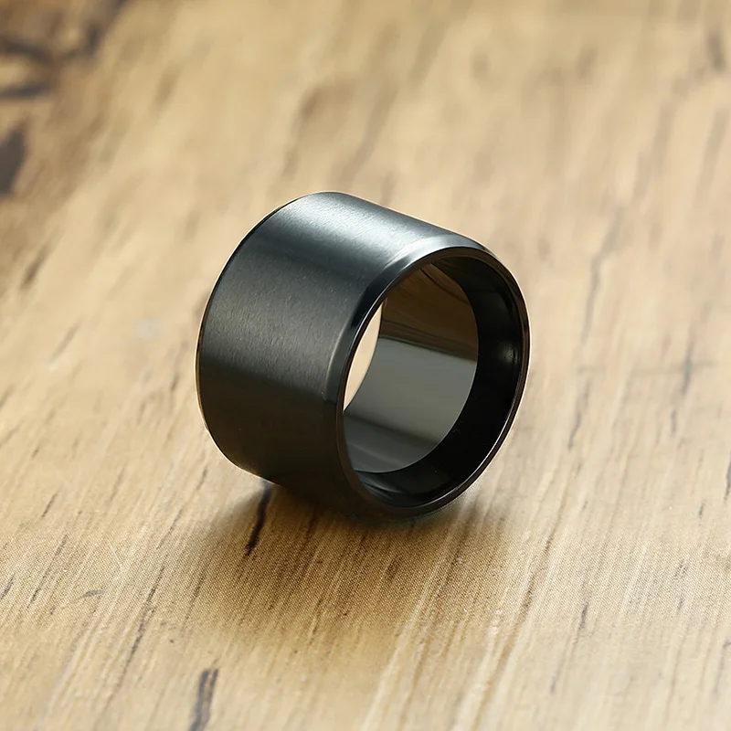 

Free Engraving Matt Finish 15mm Black Tube Wide Band Ring Big Chunky Ring Statement Ring in Stainless Steel