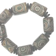 Тибет Винтаж зеленый натуральный агат сглаза Бусины эластичный браслет Ювелирные изделия с драгоценными камнями