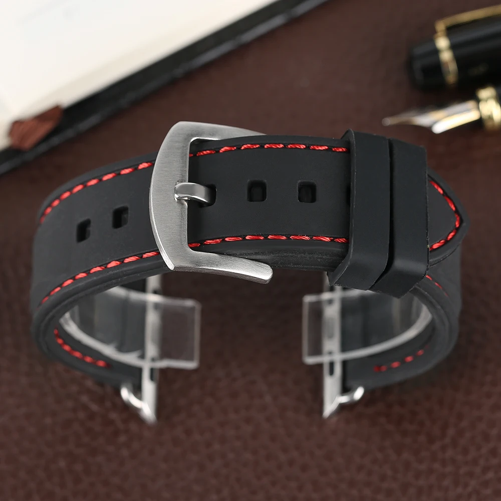 YISUYA Men Watch Strap Band Waterproof Soft Diving Black Silicone For iWatch Apple Watch 38 mm Military Red Line Stitching Xmas (10)