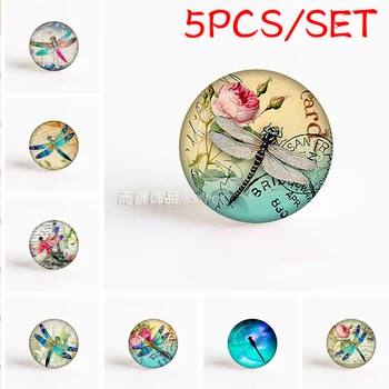 

5PCS/SET Vintage Glamorous dragonfly Glazed Glass Dome Fashion Art 25MM Handmade Illustration Jewelry Crafts Gift Glass Jewel