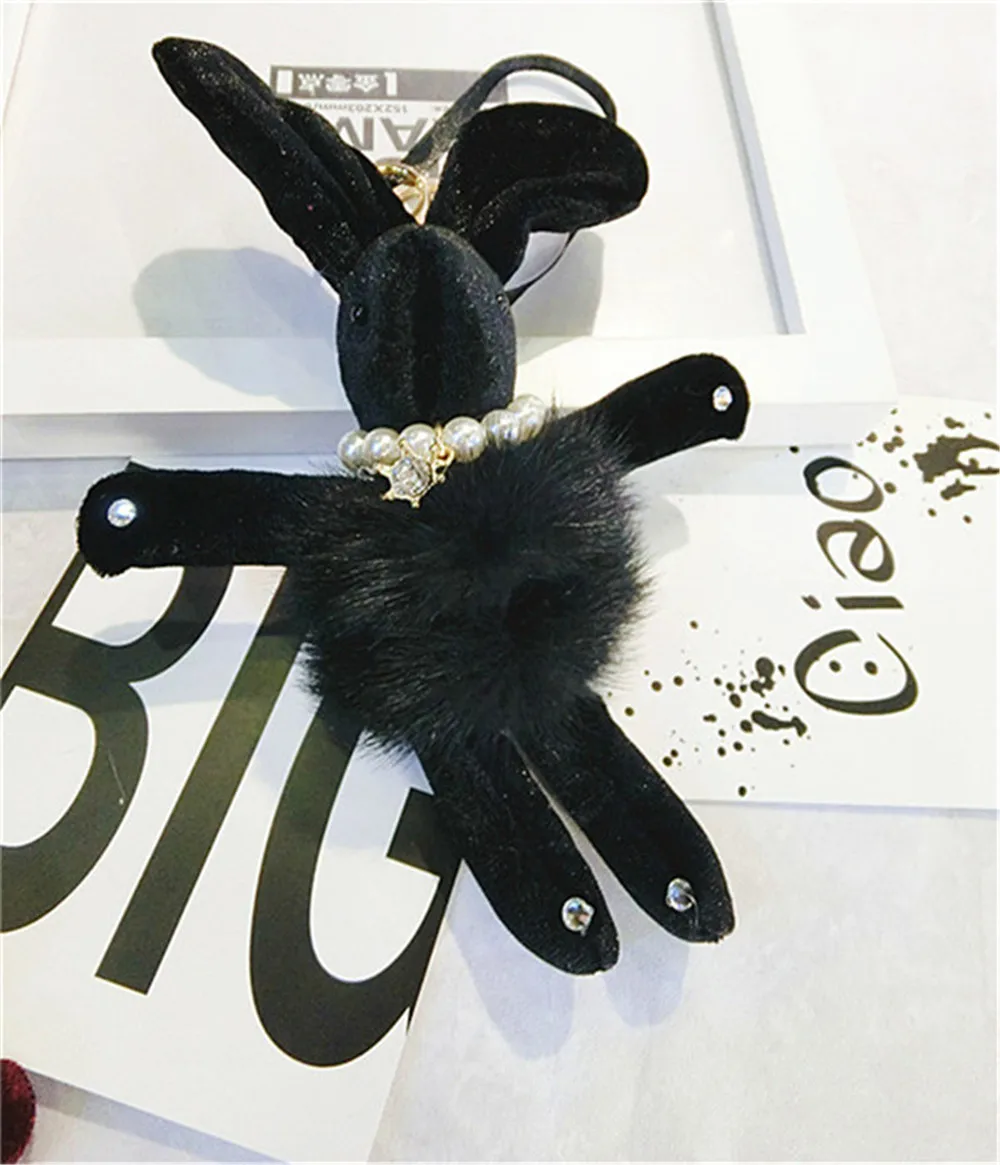 Корейский ручной работы Бархат мультфильм длинные уши кроликов жемчужный брелок сумка автомобиль кулон для взрослых женщин девочек мода Jewelry-JQKKC017C