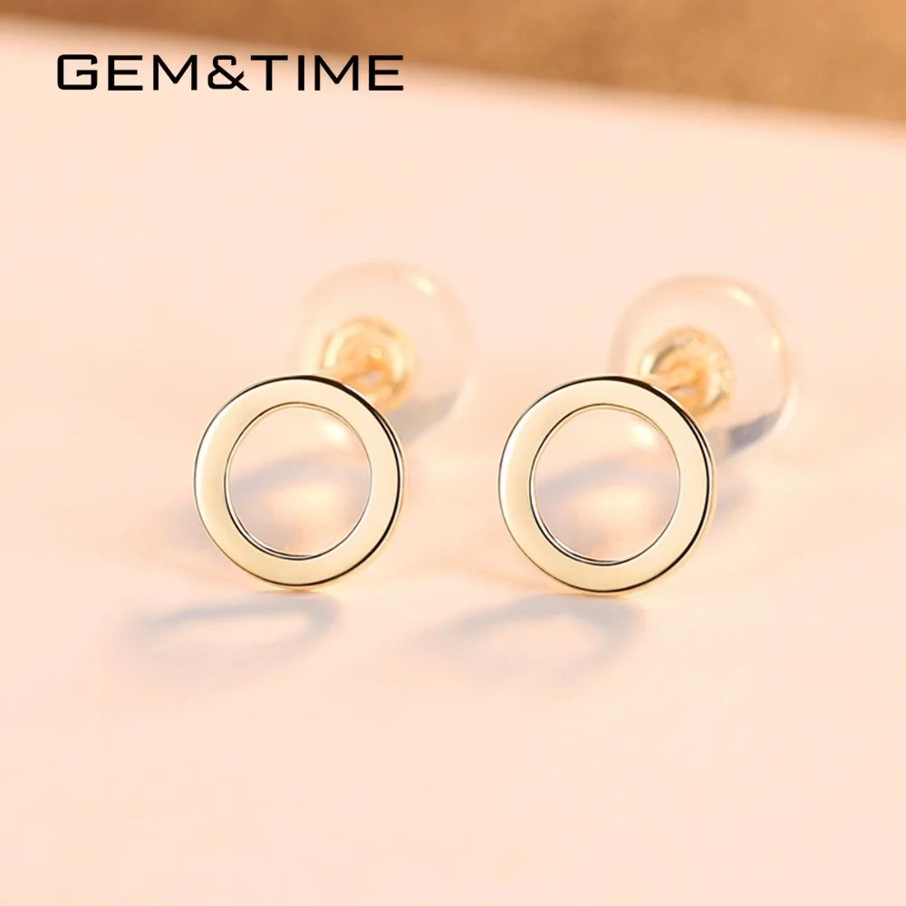 Gem& Time, простые круглые серьги-гвоздики из настоящего золота 14 к для женщин, для свадьбы, помолвки, изысканные ювелирные изделия AU585, Букле д 'Орель, Femme E14051