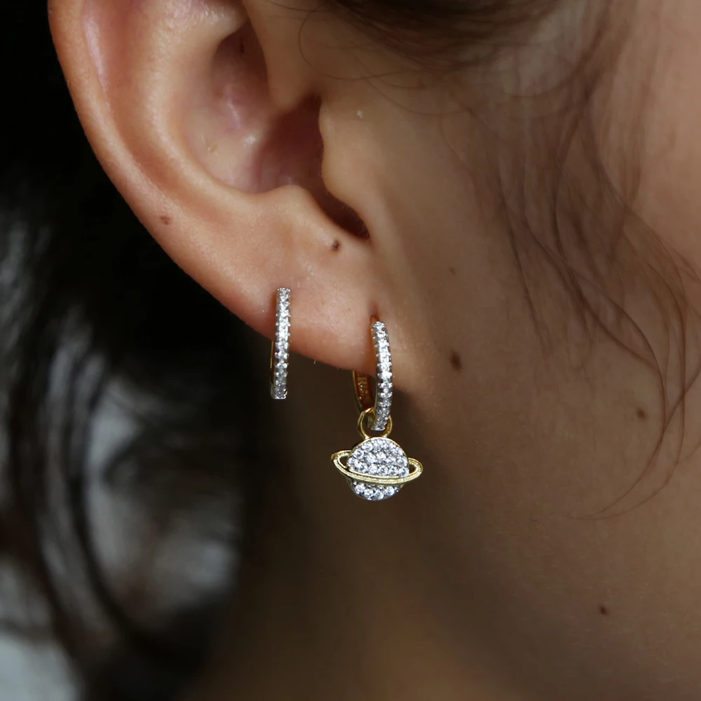 2018 New Luxury Ear charm Earrings For Women Round With Cubic Zircon Earings dangle cz earth Earrings Wedding Jewelry Gift