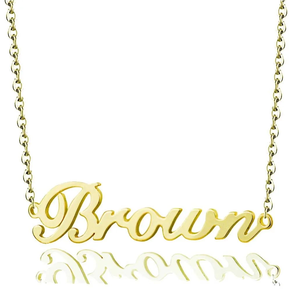 

Gold Color Personalized Custom Name Pendant Necklace Brown Family Customized Cursive Nameplate Necklace Handmade Birthday Gift