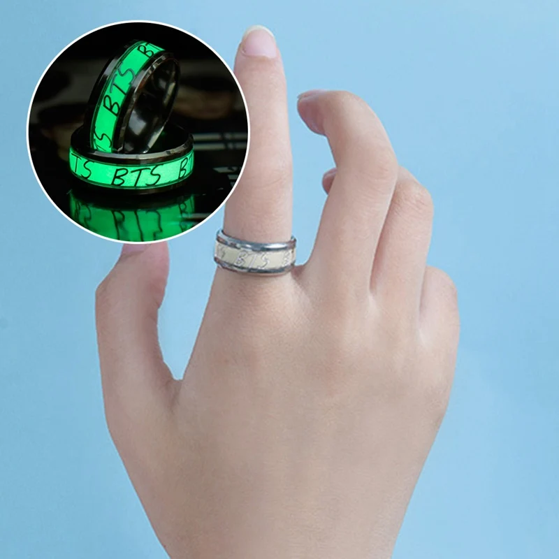 KPOP BTS Ring Night Luminous Finger Rings Bangtan Boys V Jung Kook Jimin RM Suga Jewelry Rings Accessories For Men Women
