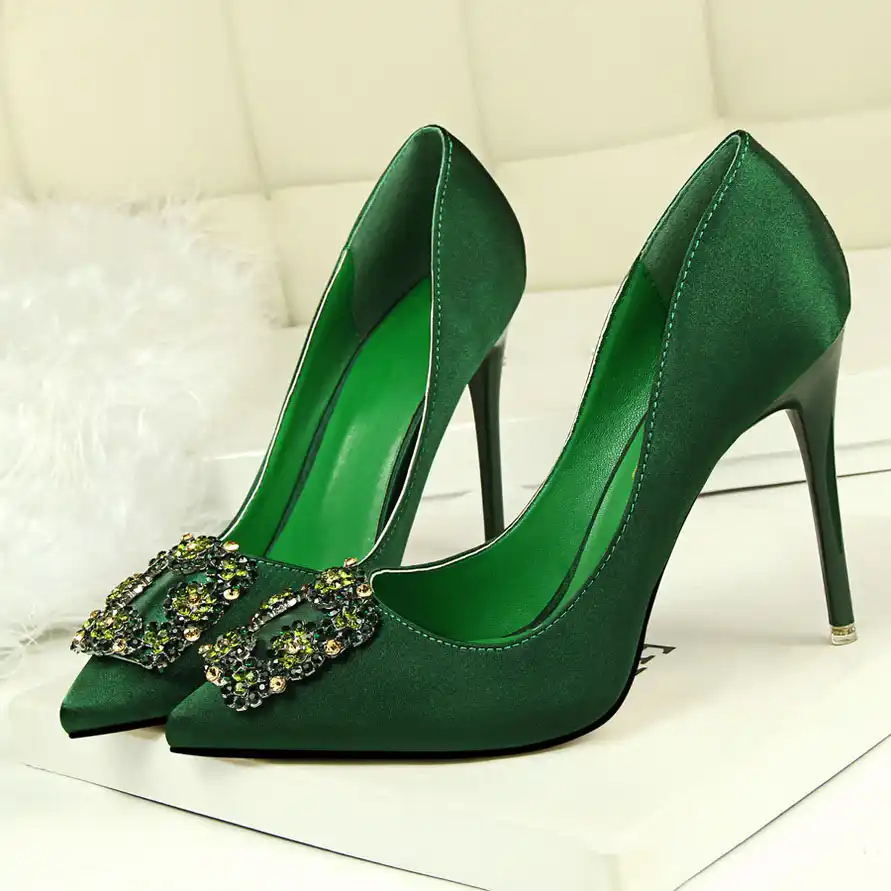 Bigtree Brand 2019 Pumps Crystal 10cm High Heels Satin Shoes