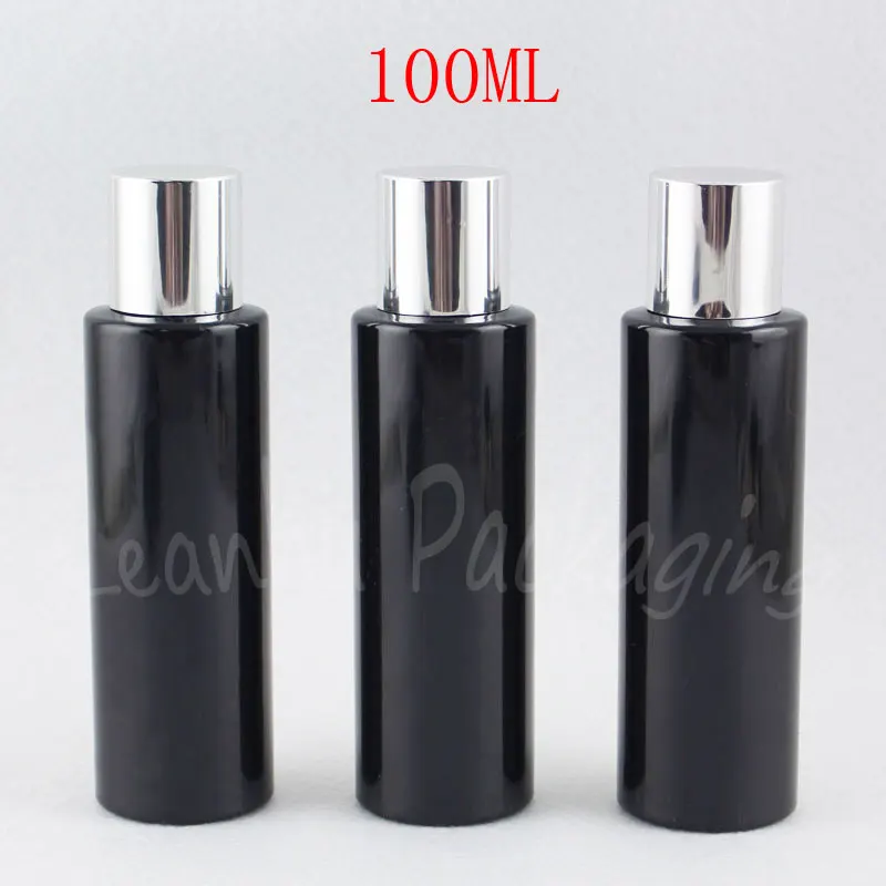 

100ML Black Flat Shoulder Plastic Bottle , 100CC Toner / Makeup Water Sub-bottling , Empty Cosmetic Container ( 50 PC/Lot )