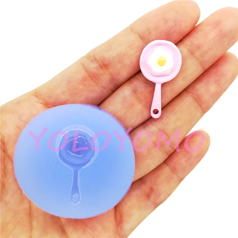 

P875YL Hot Frying Pan Silicone Mold Doll House Resin Pendant Earrings Necklace Making Clay Fondant Decoration 26.7mm x 13.9mm