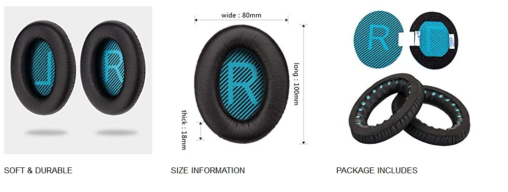 Запасные амбушюры Wantek для наушников Bose QC35 QC25 QC15 Ae2, Ae2i, Ae2w Quiet комфорт 25, печать, черный с Буле(1 пара