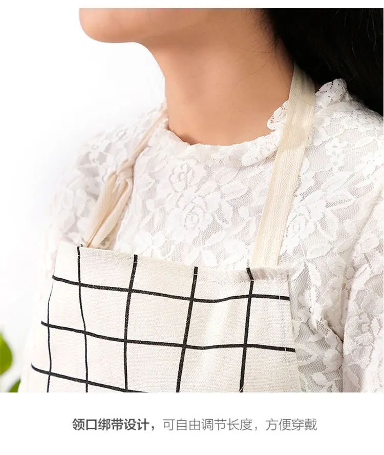 New Hot 1Pcs Plaids Striped Cotton Linen Apron Woman Adult Bibs Home Cooking Baking Coffee Shop Restaurant Cleaning Kitchen