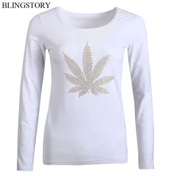 

BLINGSTORY Women Cotton Casual Diamond Long Sleeve O-neck Plus Size Tops Autumn Tshirt S-6XL