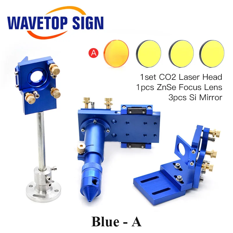 CO2 лазерная головка набор Монтажный держатель+ Фокусировочный объектив 1 шт.+ Si/Mo Светоотражающие зеркала 3 шт. для гравера режущего станка запчасти - Цвет: Blue - A