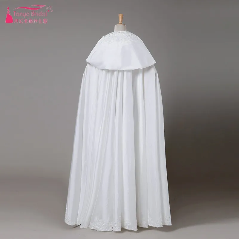 Wedding Cape Ivory Lace Applique Long Taffeta Bridal Bolero Elegant Bride Cloak With Hood DQG449