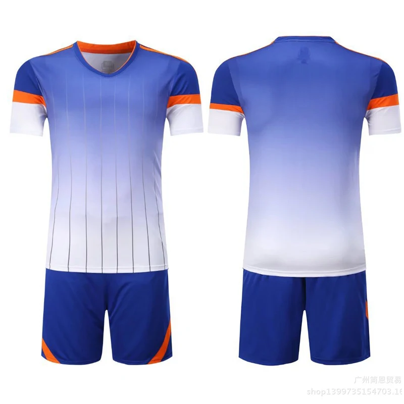 Stripes Soccer Sets for Men Gradient Color Short Sleeve Sports Training
