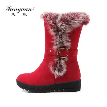 

Fanyuan New Style Warm Mid Calf Boots Warm Ladies Solid Wedges Snow Boots Woman Plush Insole Winter Boots size 34-43