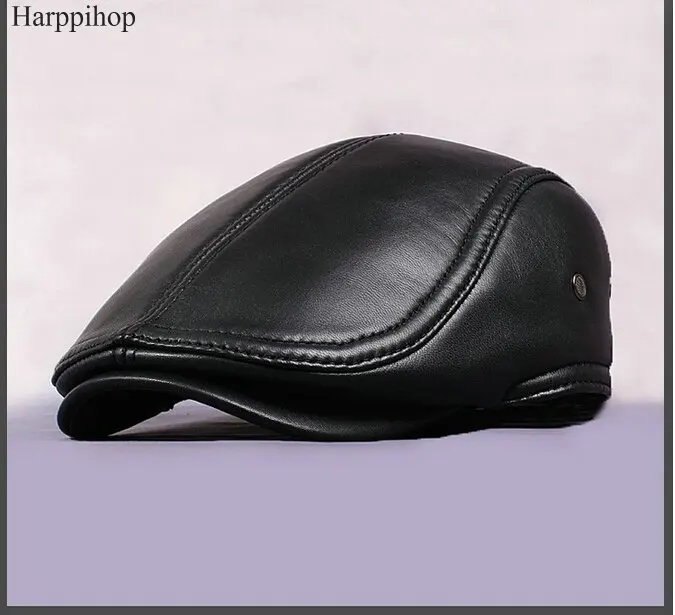 

2019 Free shipping sheepskin caps New Design Men's 100% Genuine Leather Cap /Newsboy /Beret /Cabbie Hat/ Golf Hat father gift