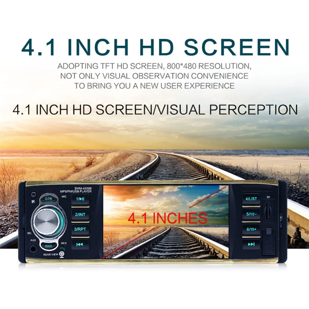 

4029B 1 DIN 12V Car Radio 4.1 Inch HD Screen Bluetooth Car Stereo Music FM Tuner MP3 MP4 Player Rearview Camera Radio ISO plug