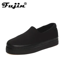 Fujin brand breathable flats women shoes 2017 Summer Solid Canvas Platform Shoes Red Black Women Shoes