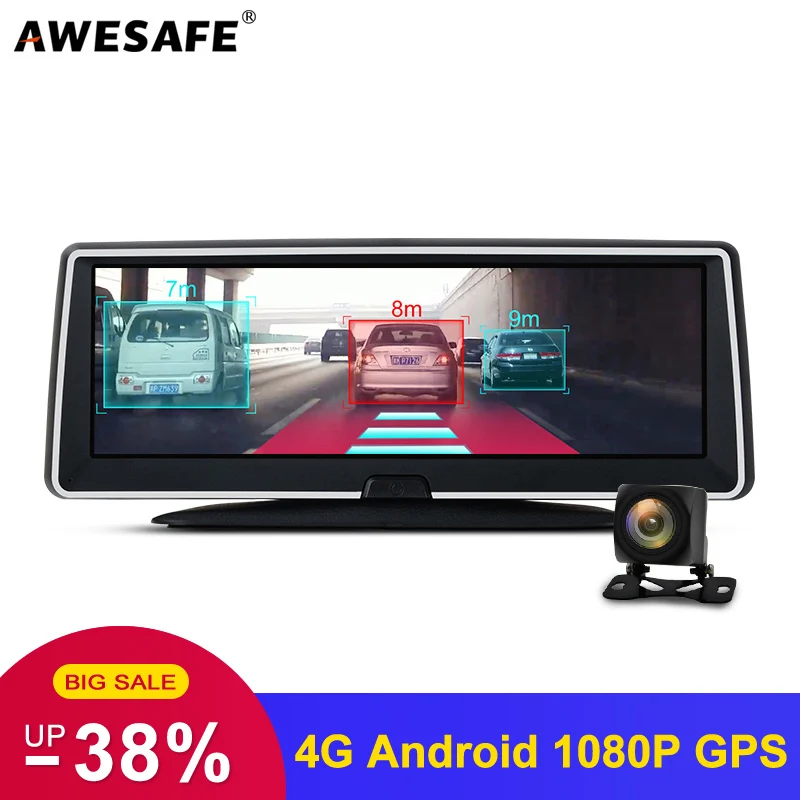 

AWESAFE 4G Car DVRs ADAS Android Dash Cam Camera With GPS Navigation Full HD 1080P Dual Lens Video Recorder Registrar Dashcam