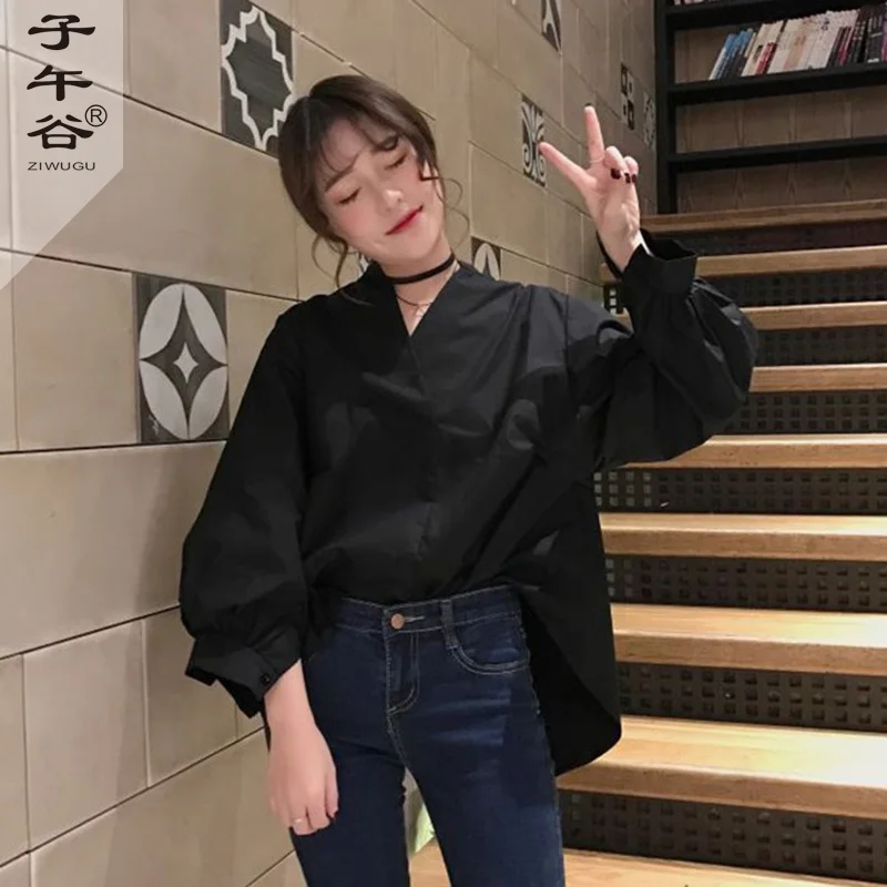 Blusa Mujer 2018 модная блуза Корейская винтажная шикарная тонкая v образный вырез