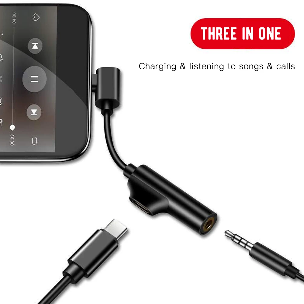 

2 in 1 Type C Adapter For Samsung S8 S9 For Xiaomi For Huawei Type-C Audio Charging Adapter 3.5mm Jack Earphone Splitter Cables
