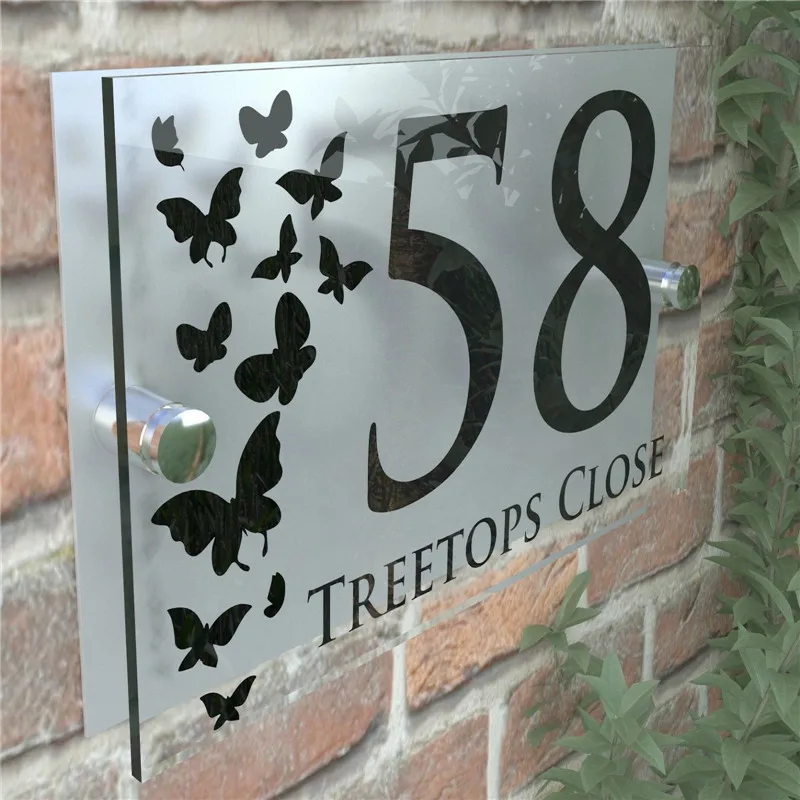 Butterflies Classic Style Custom House Door Number Sign Plaque Acrylic