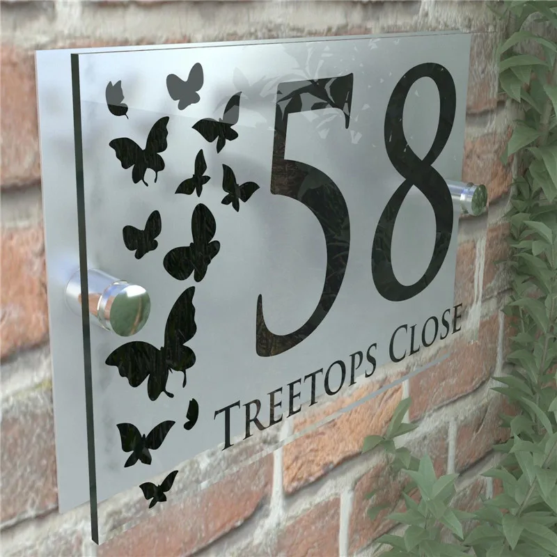 Engraved House Door Gate Number Slate Sign Plaque 26-50 With Butterflies