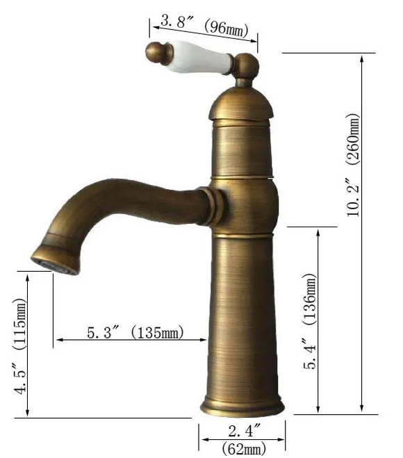 Antique Brass Gooseneck Porcelain Single Handle Swivel Kitchen Bathroom Sink Basin Faucet Mixer Taps anf114