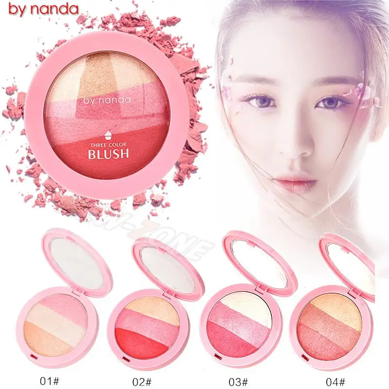 Mineral Baked Blush 3 Colors Blusher Cheek Powder Contour Smooth