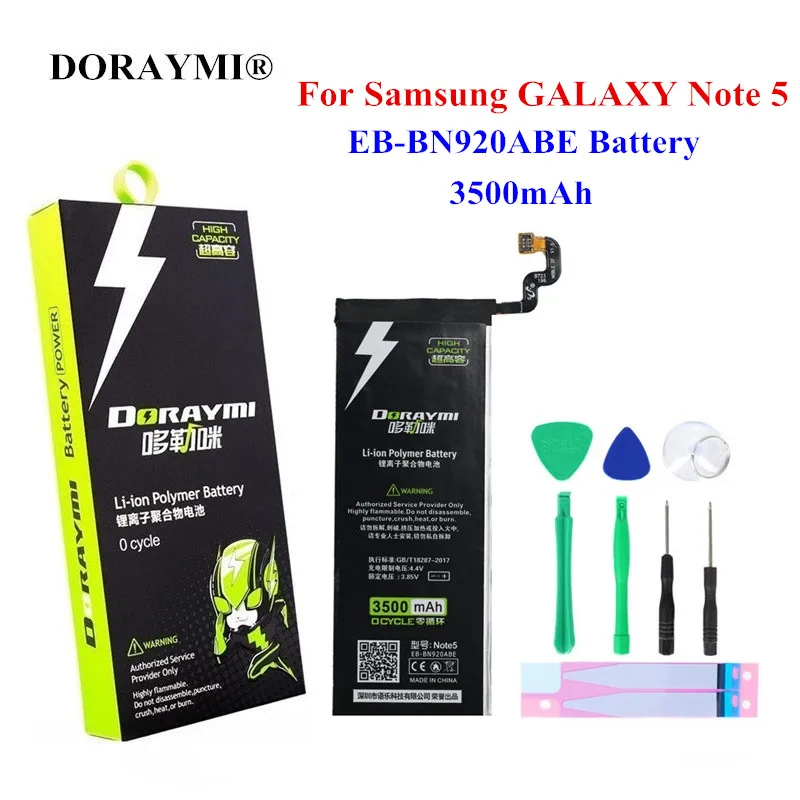 

DORAYMI 3500mAh EB-BN920ABE Battery for Samsung GALAXY Note 5 N9200 N920t N920C SM-N9208 N9208 Note5 Replacement Batteries