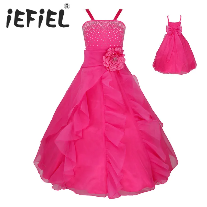 

iEFiEL Kids Flower Girls Dress Pageant Wedding Party Formal Occassion Bridesmaid Wedding Children Tulle Tutu Floor Length Dress