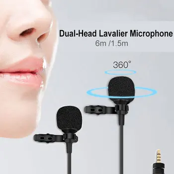 

6m /1.5 Dual-Head Lavalier Lapel Clip-on Microphone for Lecture or Interview for Smartphone Mobile phone and Tablets