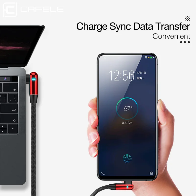  Cafele Beleuchtung USB Kabel für iPhone Micro Typ C 2.4A 12 M 18 M Dual L Biegen Daten Kabel für iP