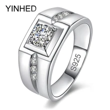 YINHED Luxury Fashion Man Wedding Ring 100 925 Sterling Silver Ring 1 Carat CZ Diamant Engagement