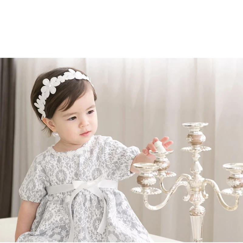 4White Petals Baby Girl Headband Toddler Babies Hair Band Elastic Accessories Sweet Princess Headwear for Dress Up Head Wrap